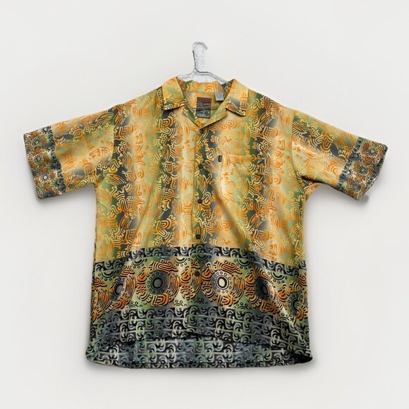 Pineapple Connection Mystic Tribal Shirt Orange Short Sleeve Button Up Sz L - Picture 1 of 14